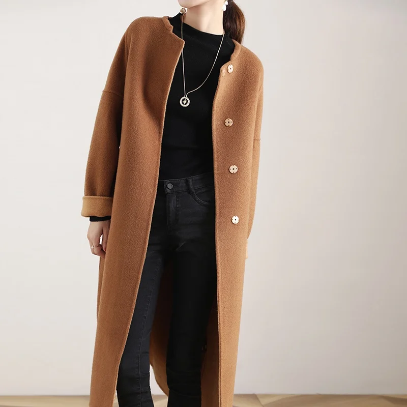 

Women's New Winter Double Sided Woolen Long Coat O-Neck Winter Clothes Women chamarras para mujer invierno