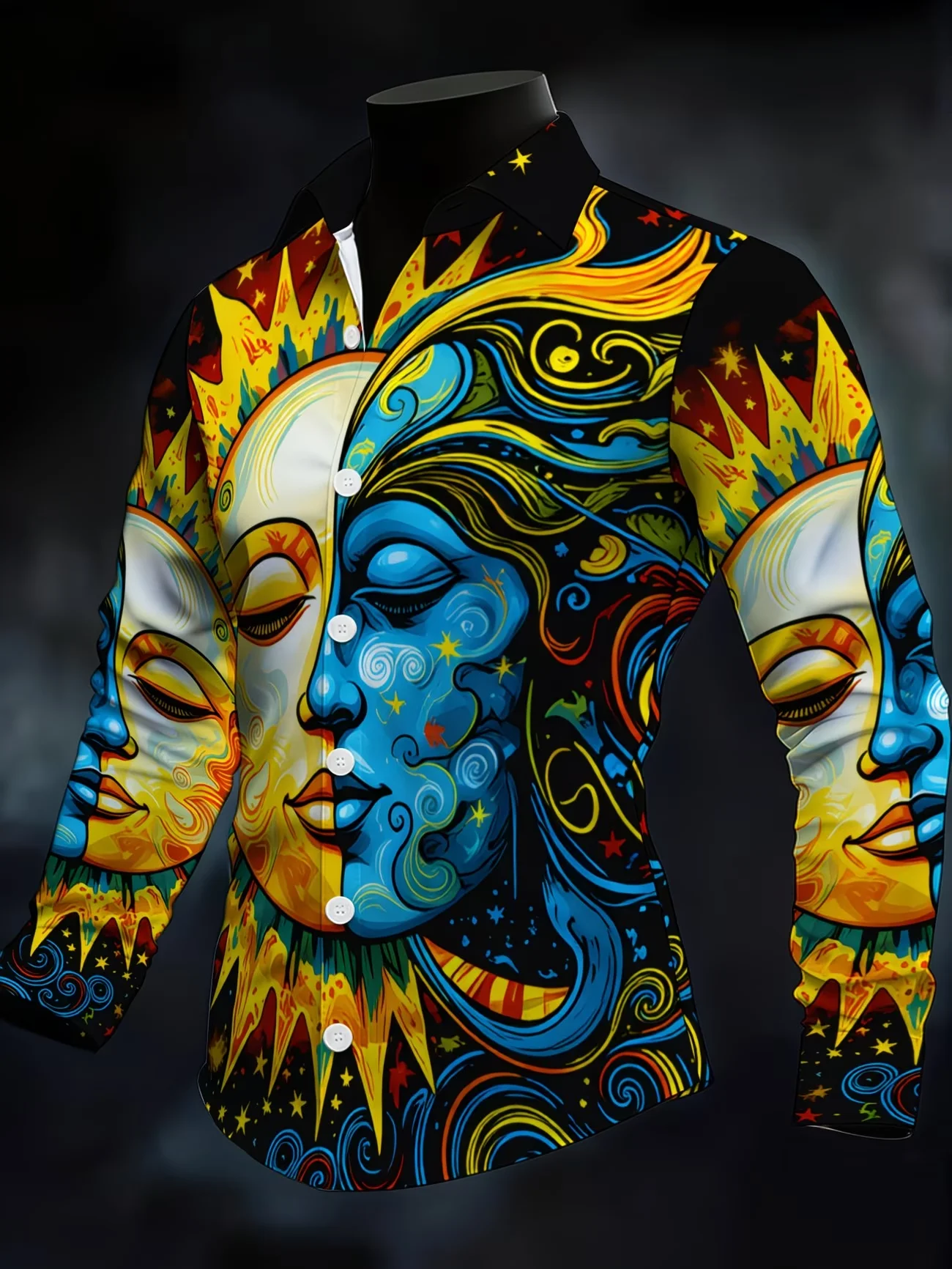 

New men's fashionable luxury long sleeved shirt with high-definition 3D animal print shirt and guitar pattern top