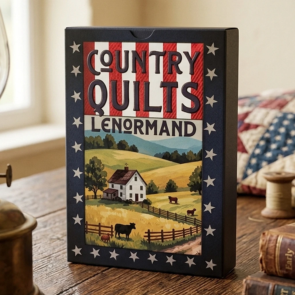 9*6cm on Double-embossed Cardstock Country Quilts Lenormand Deck, 36-Card Folk Art Divination Deck with Rustic Quilt Pattern