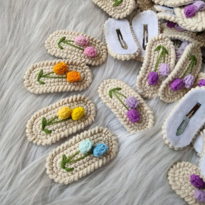 

1pcs Korean Hairpin for Kids Little Girls Cute Sweet Floral Knit Plush Children Barrettes Headwear Hair Accessories
