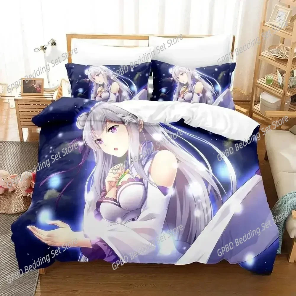 

3D Anime Re Zero Rem Ram Emilia 3D Duvet Cover Bedding Set Comforter Linen Pillowcases Home Decor Single Double Twin King Queen