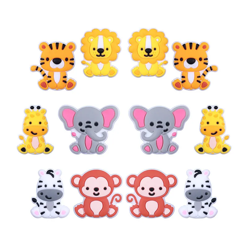 

10pcs Tiger/Monkey Cartoon Focal Silicone Bead Animal Series Bead For Jewelry Making DIY KeyChain Pen Beaded Accessories Wholesa