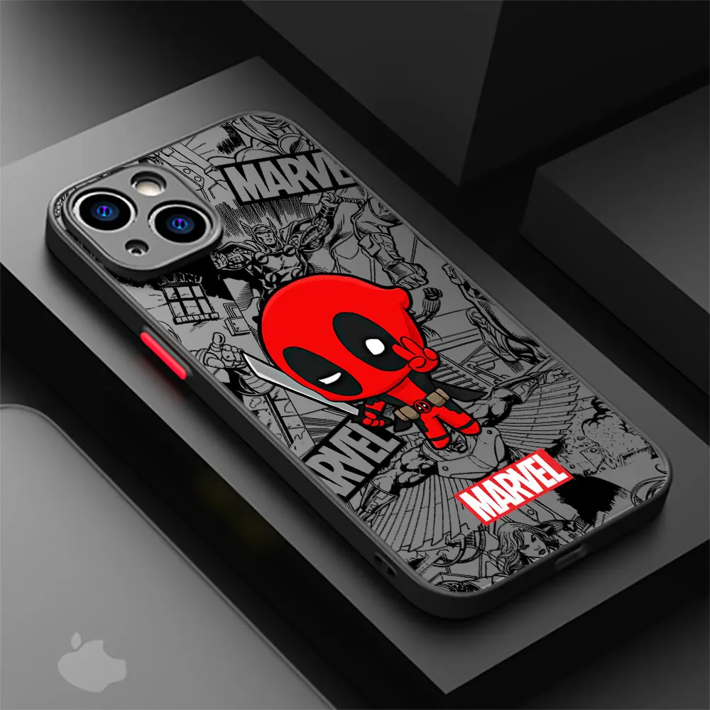 Marvel Funny Deadpool custodia smerigliata per Apple iPhone 13 Pro Max 11 14 Plus 12 mini XR X XS 7 8 15 6 SE Cover antiscivolo per telefono Funda