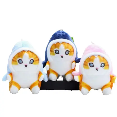 Wholesale 24pcs/lot Cute 10cm Animal Shark Fried Shrimp Cat Plush Doll Pendant Keyring Toys for Children Gift