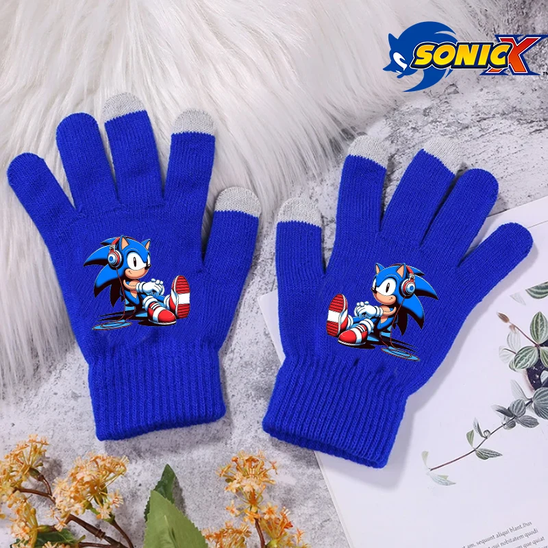 

Sonics Knitted Gloves Boy Girl Anime Cartoon Knit Glove Winter Warmth Touchscreen Gloves Mittens Windproof Riding Mitt Xmas Gift