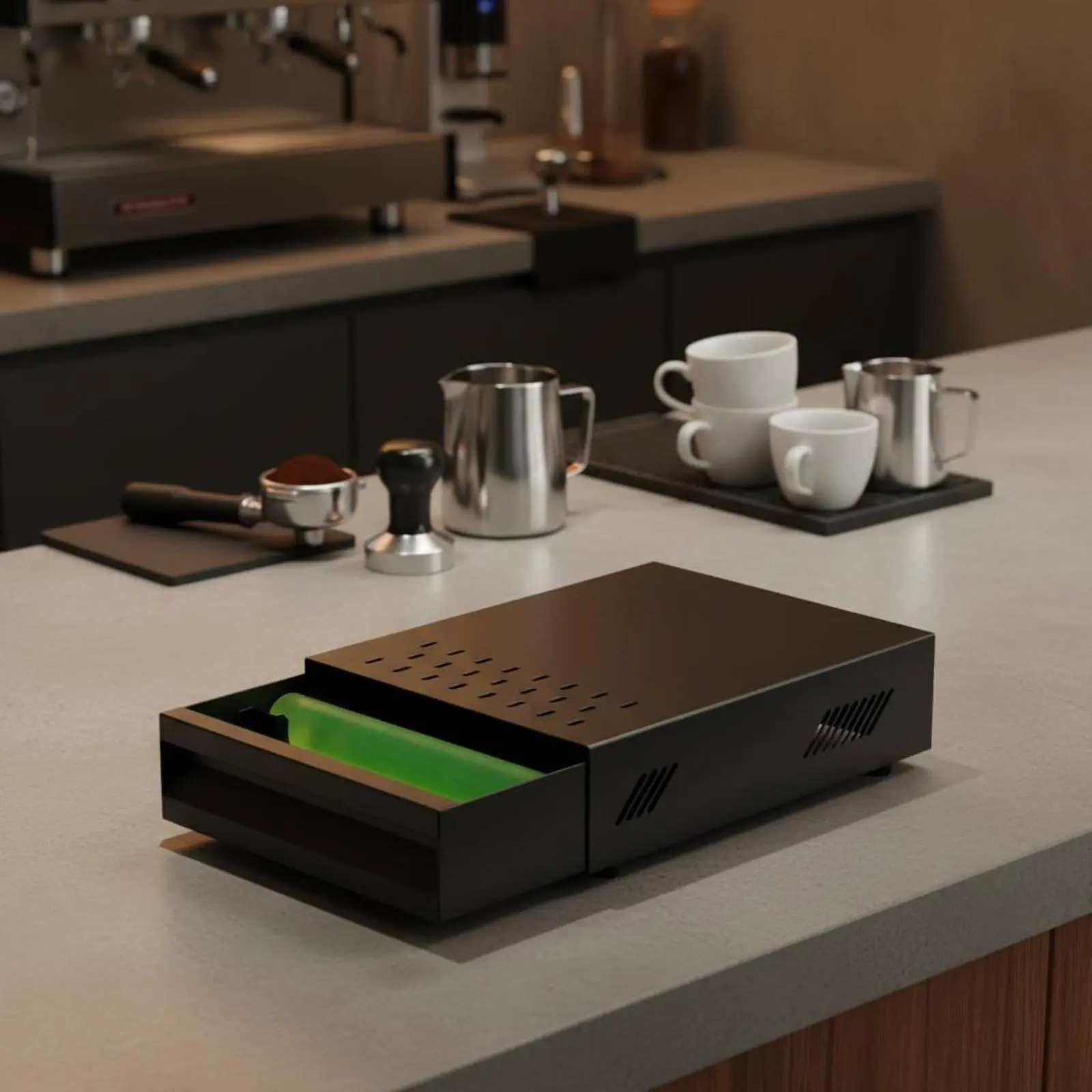 Drawer Coffee Knock Box Space Saving Espresso Knock Box Coffee Grounds Bin Large Capacity Kitchen Tool Anti-Slip for Baristas - view 4