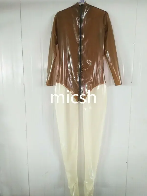

Transparent Latex Rubber Catsuit with Brown Stitching Full Body Suit All-Inclusive Design for Special Occasions