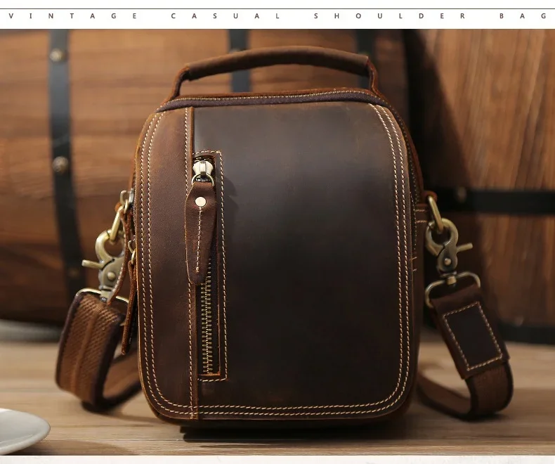 MAHEU Super Quality Men's Mini Shoulder Bag Genuine Leather Phone Pouch On Belt Small Crossbody Bag With Handle Outdoor Bag