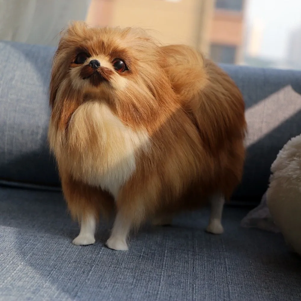 Simulation Stuffed Furry Simulation Dog Polyethylene Handcrafted Pomeranian Cute Lifelike Design Stuffed Dog Display Purpose