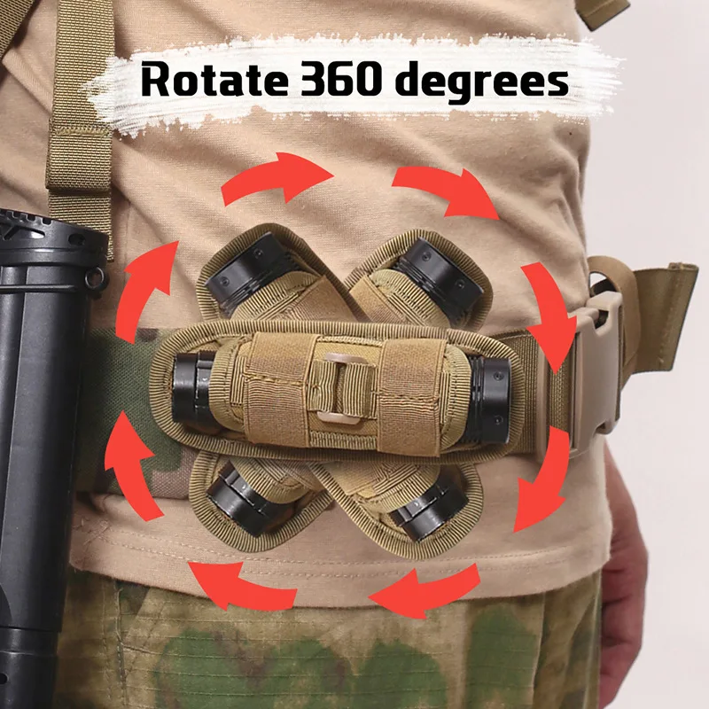 

360° Rotatable Elastic Flashlight Holster Molle Tactical EDC Tool Pouch Quick Release Belt Attachment for Outdoor Hiking Camping