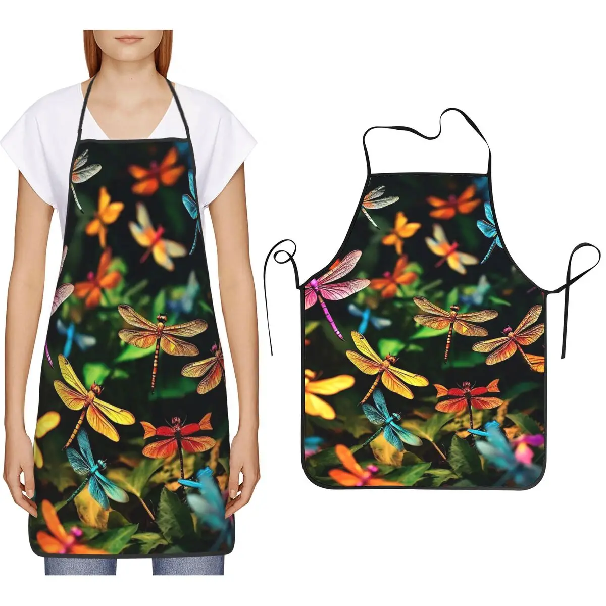 Vintage Dragonfly Print Artistic Aprons Chef Cooking Cuisine Tablier Bib Kitchen Cleaning Pinafore for Women Men Gardening