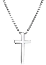 Shevalu 16-24 Inch Silver Cross Necklace Mens Cross Necklaces with 2.5mm Cross Chain and Exquisite Stainless Steel Cross Pendant