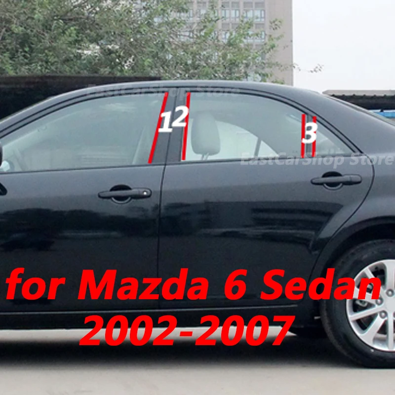 

Глянцевая наклейка на окно автомобиля для Mazda 6 Sedan 2002-2007, декоративная полоса на центральную раму из поликарбоната, аксессуары, крышка