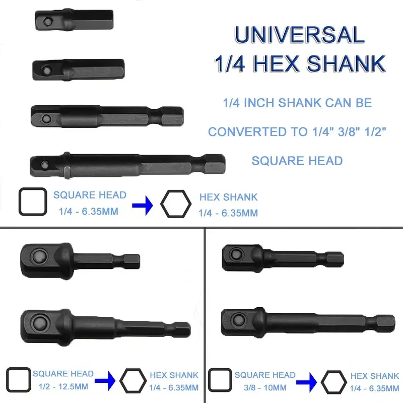 12pcs Impact Socket Adapter Set 25mm-73mm 1/4 Hex Shank Extension For Cordless Drill Quick Change Nut Driver Conversions