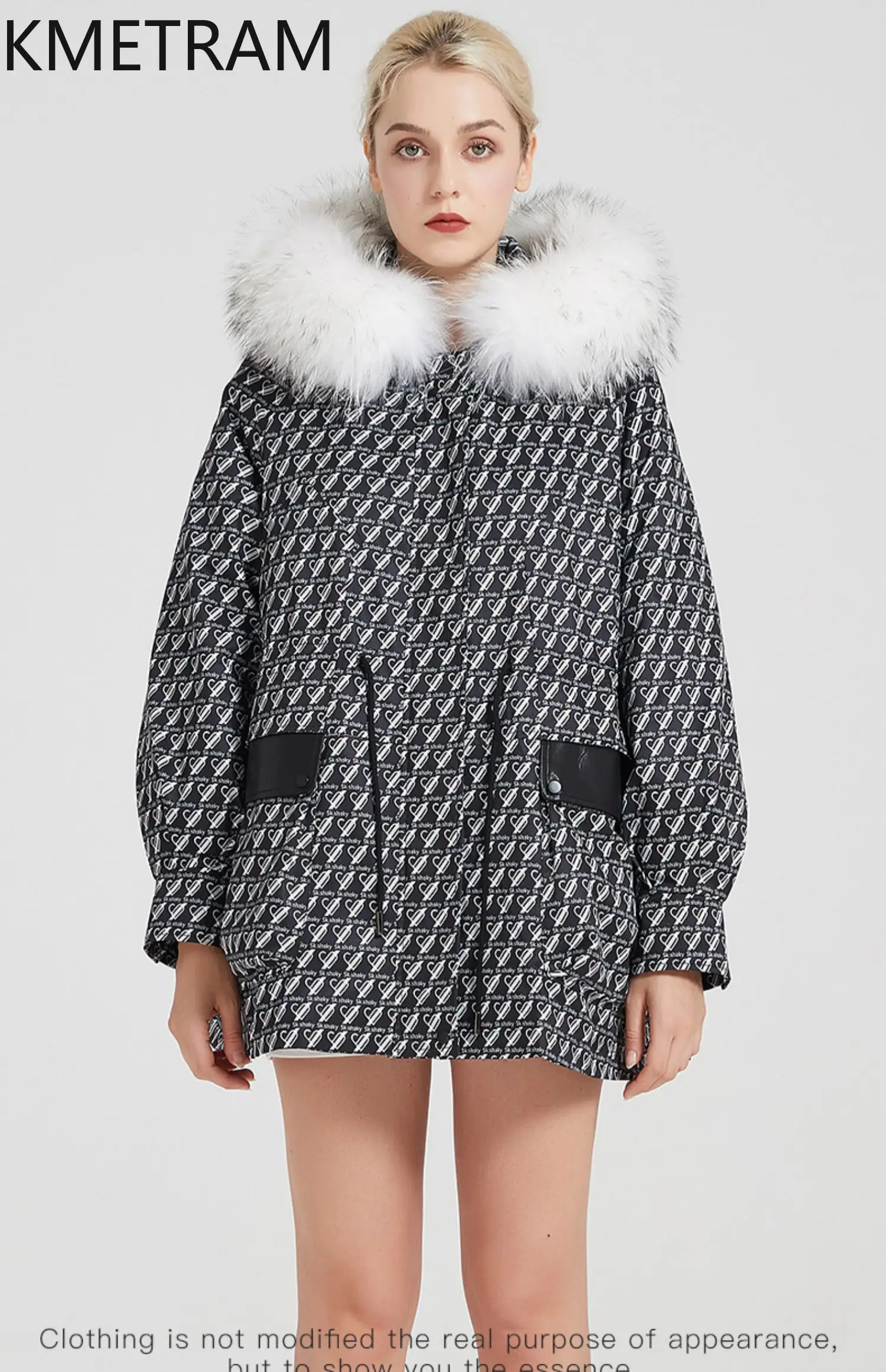 معطف فرو أرنب ريكس طبيعي من KMETRAM معطف فرو الراكون الكلب سترة من فراء الملابس للمرأة منتصف الطول سترة شتوية سوداء جديدة paleto