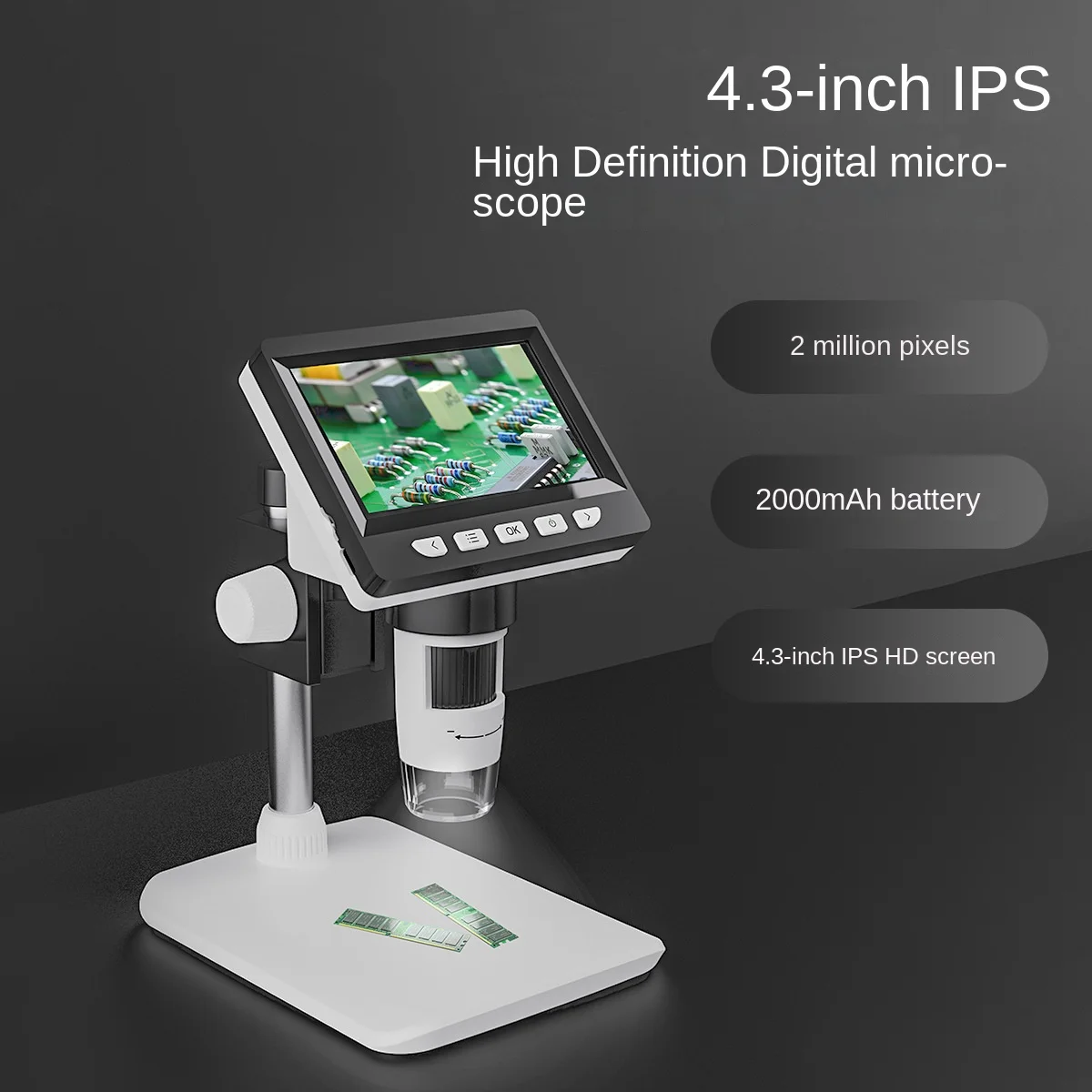 

1000x industrial microscope for children's mobile phone repair, 4.3-inch screen, high-definition 1080P pixel electron microscope