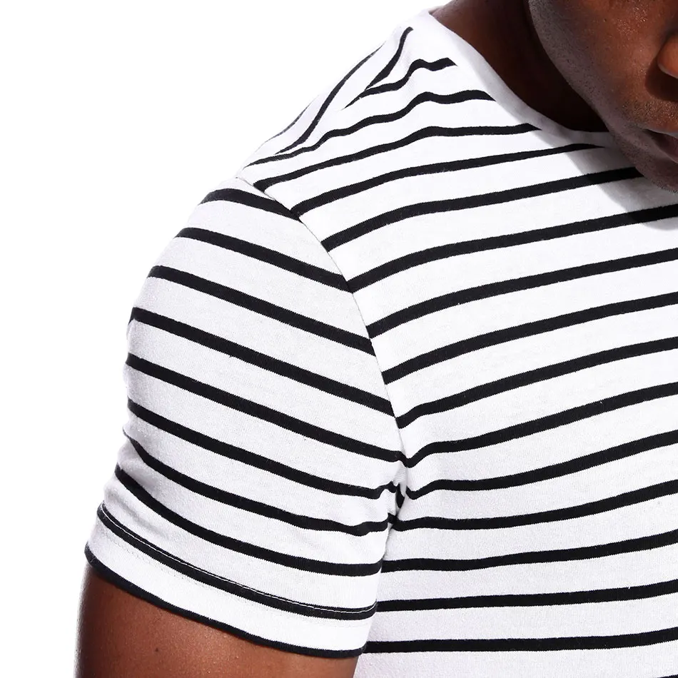 Black and White Striped T Shirt for Men Stripe Tshirt Crew Neck Top Tees Man Short Sleeve Sailor Male Top