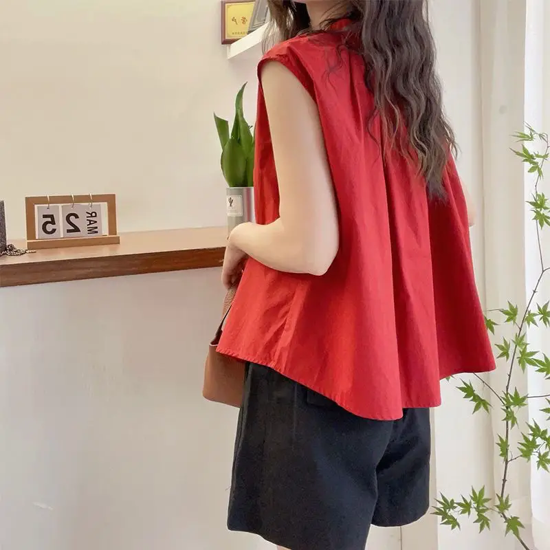 Nouveau Vêtements d'été Simple plissé manches flottantes Blouse pour les femmes doux coréen