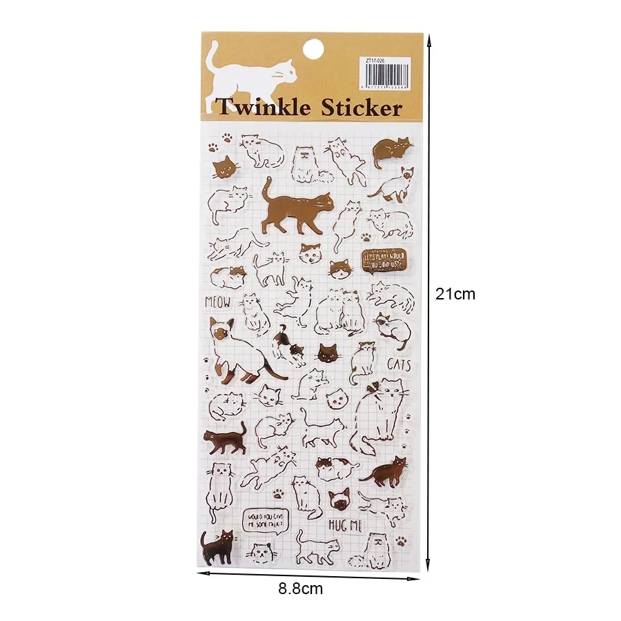 1 Pcs/lot Twinkle Stickers Vintage Gold Foil Sticker Decoration For Diary Phone Frame Cute Cat Stationery School Supplies