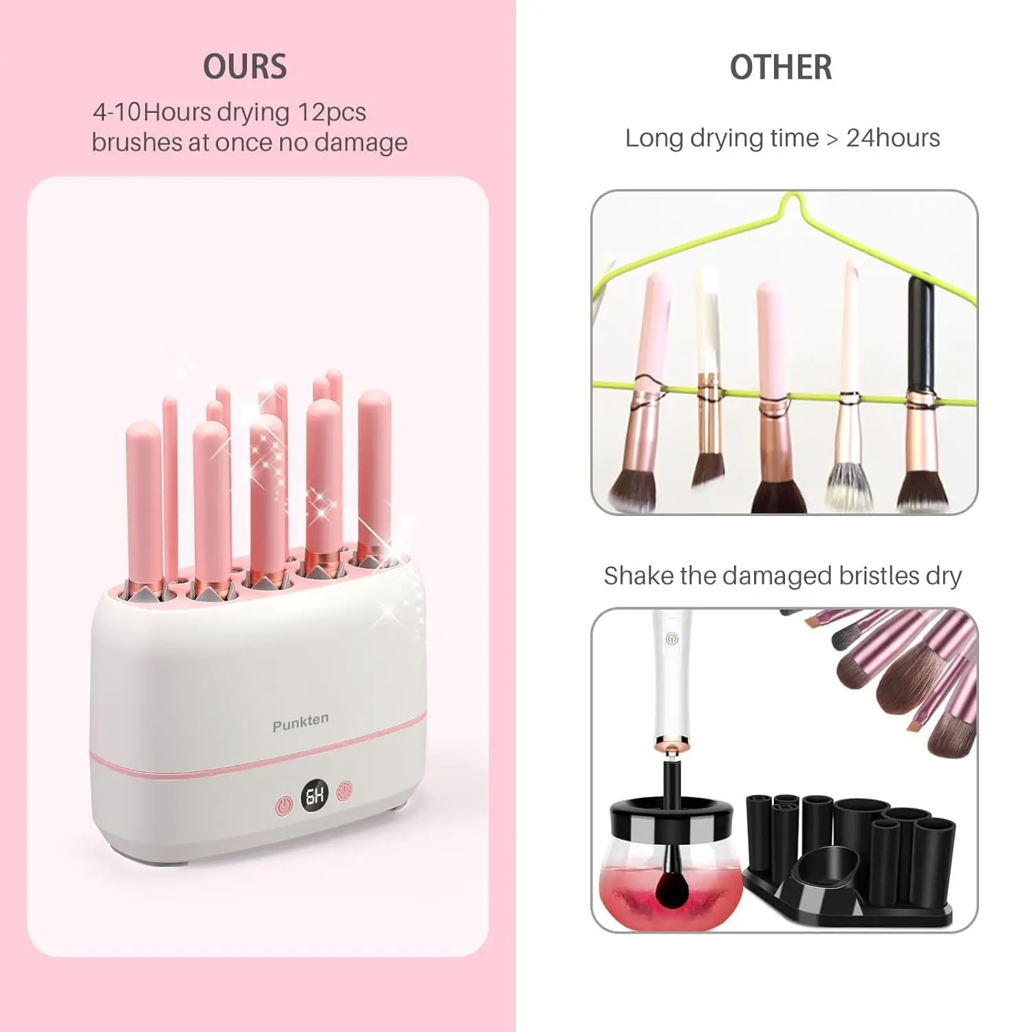 Secador de brochas de maquillaje con 12 agujeros, máquina secadora de brochas cosméticas eléctrica, herramientas de maquillaje automáticas para esponjas cosméticas, herramienta limpiadora y secadora