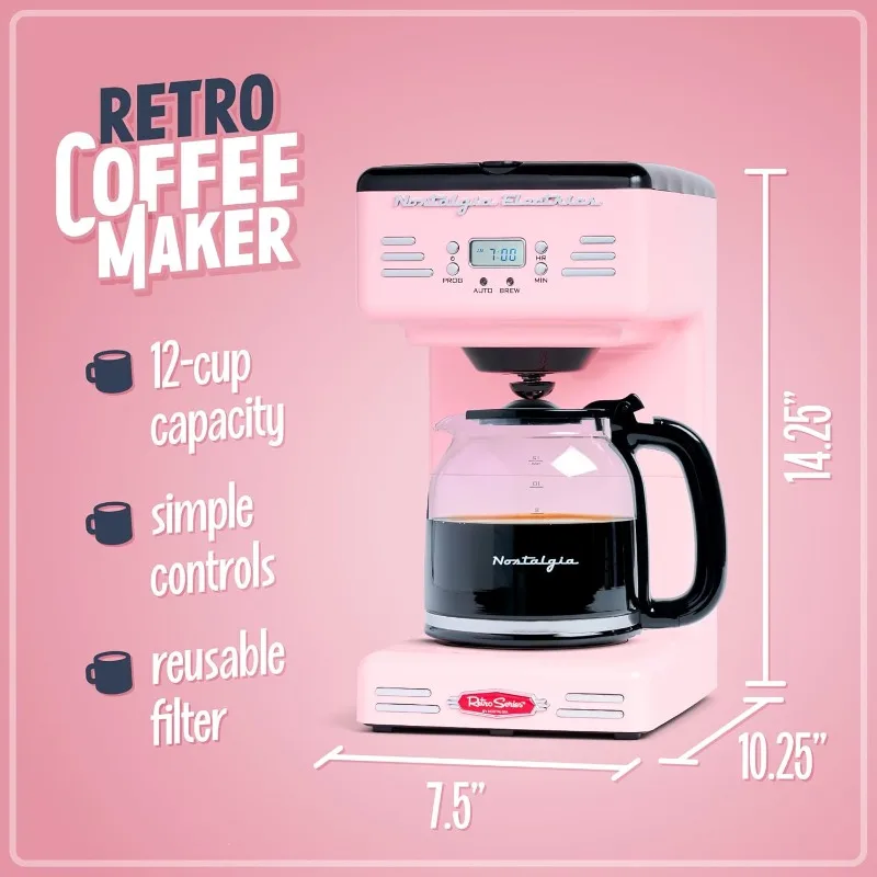 

Retro 12-Cup Programmable Coffee Maker with LED Display, Auto Shutoff and Keep Warm, Pause and Serve