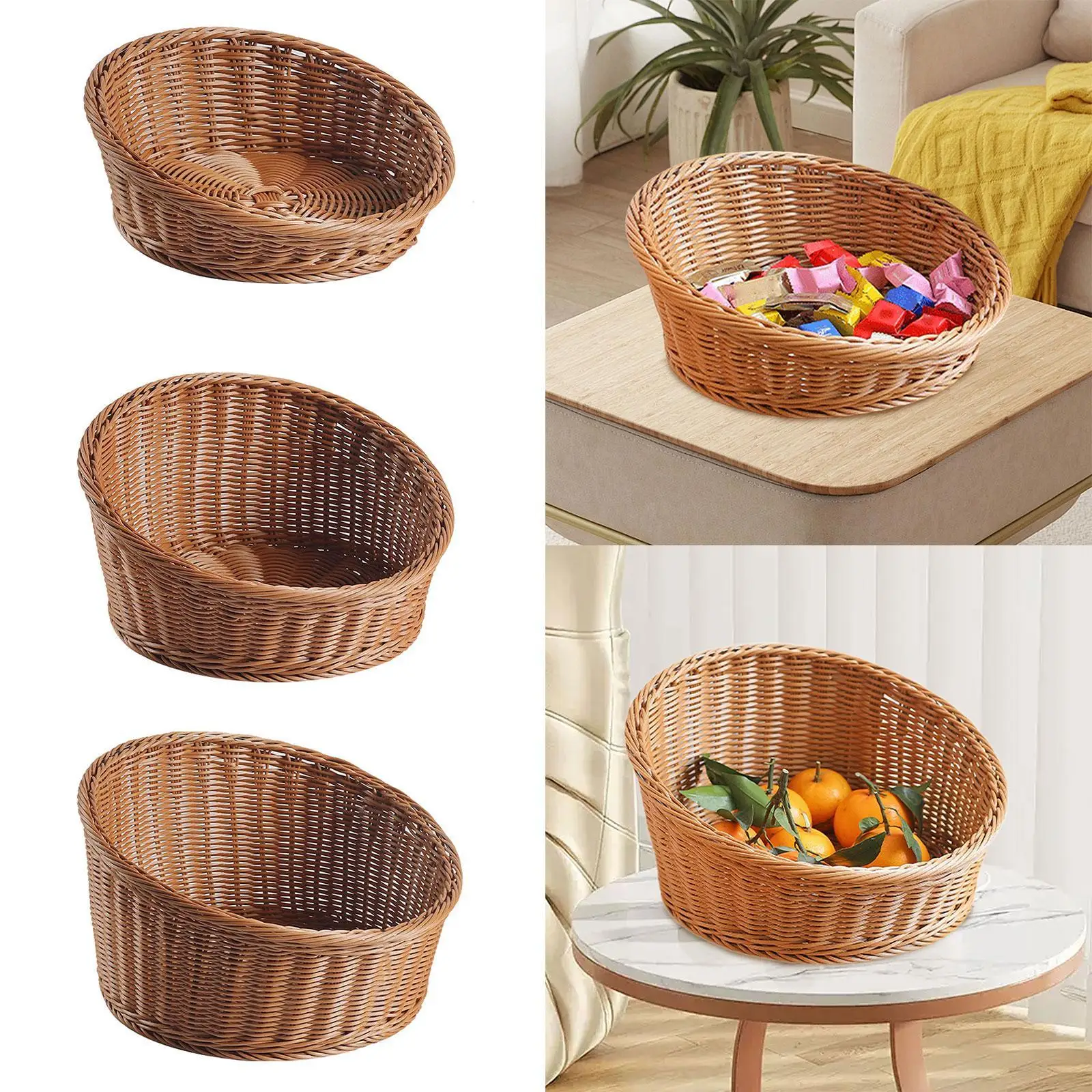 Bread Basket Decorative Imitation Rattan Basket for Desk Dining Room Cafe