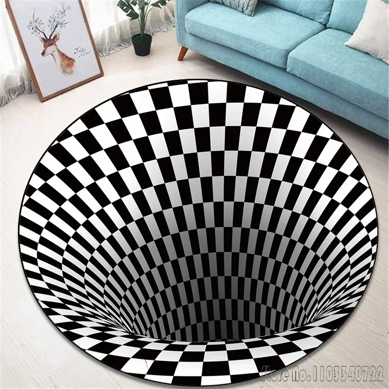 3D Elements HD Printed Round Carpet 120cm Crawling Game Non-slip Floor Mat for Kids Rug Living Room Decor