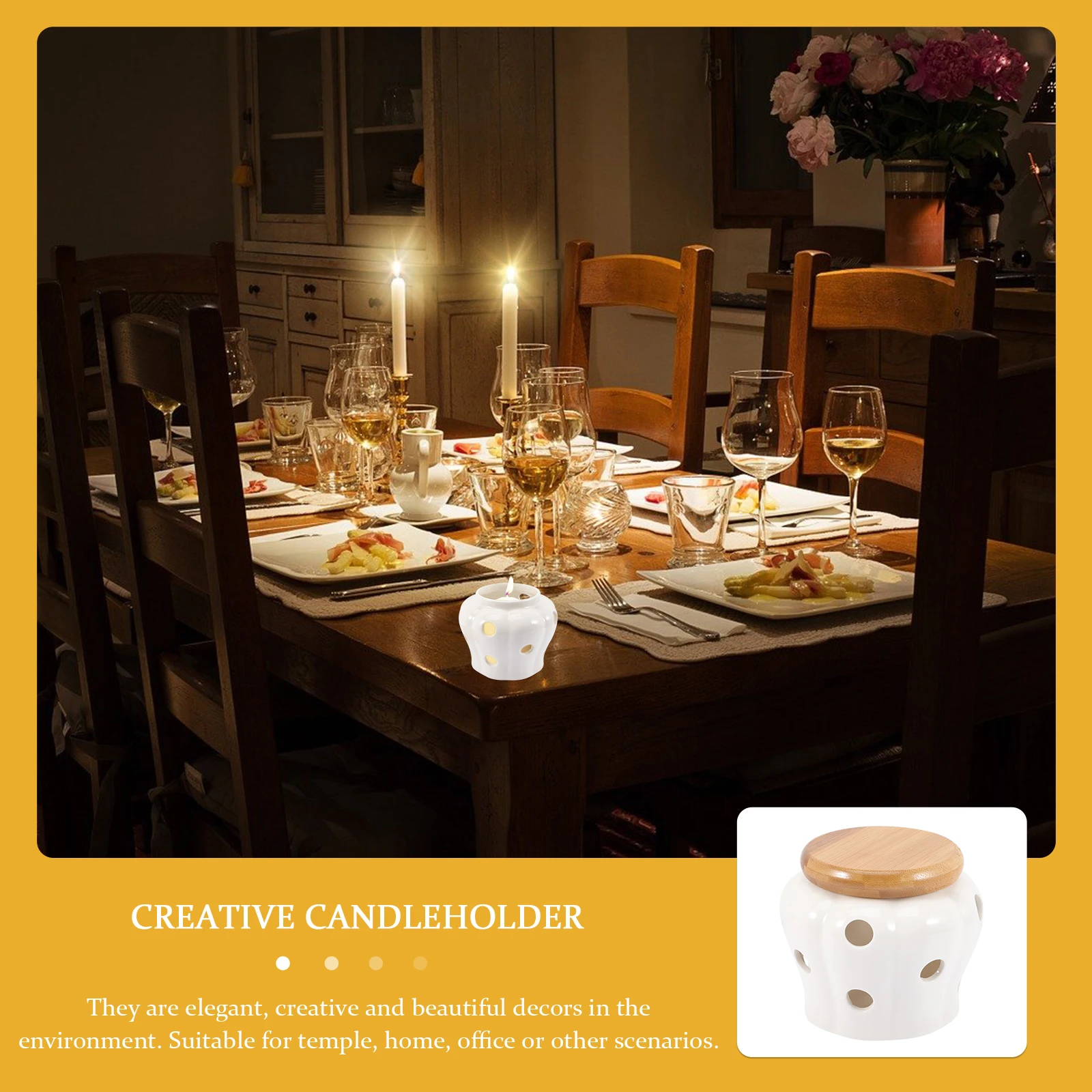 

Ceramic Lampshade Tealight Holders Porcelain Windproof Hollow Centerpiece Decorations Living Room Office Smooth Modern