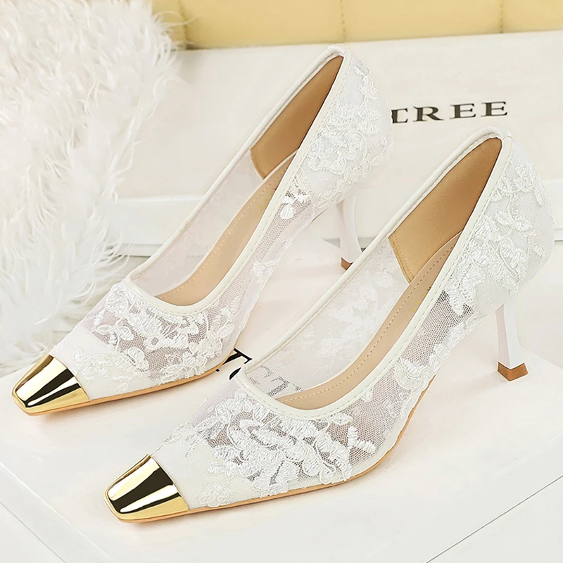 

BIGTREE 2026 Spring Metal Square Head Women Pumps Sexy Mesh Stiletto Heels Lady Party Shoes Zapatos De Mujer