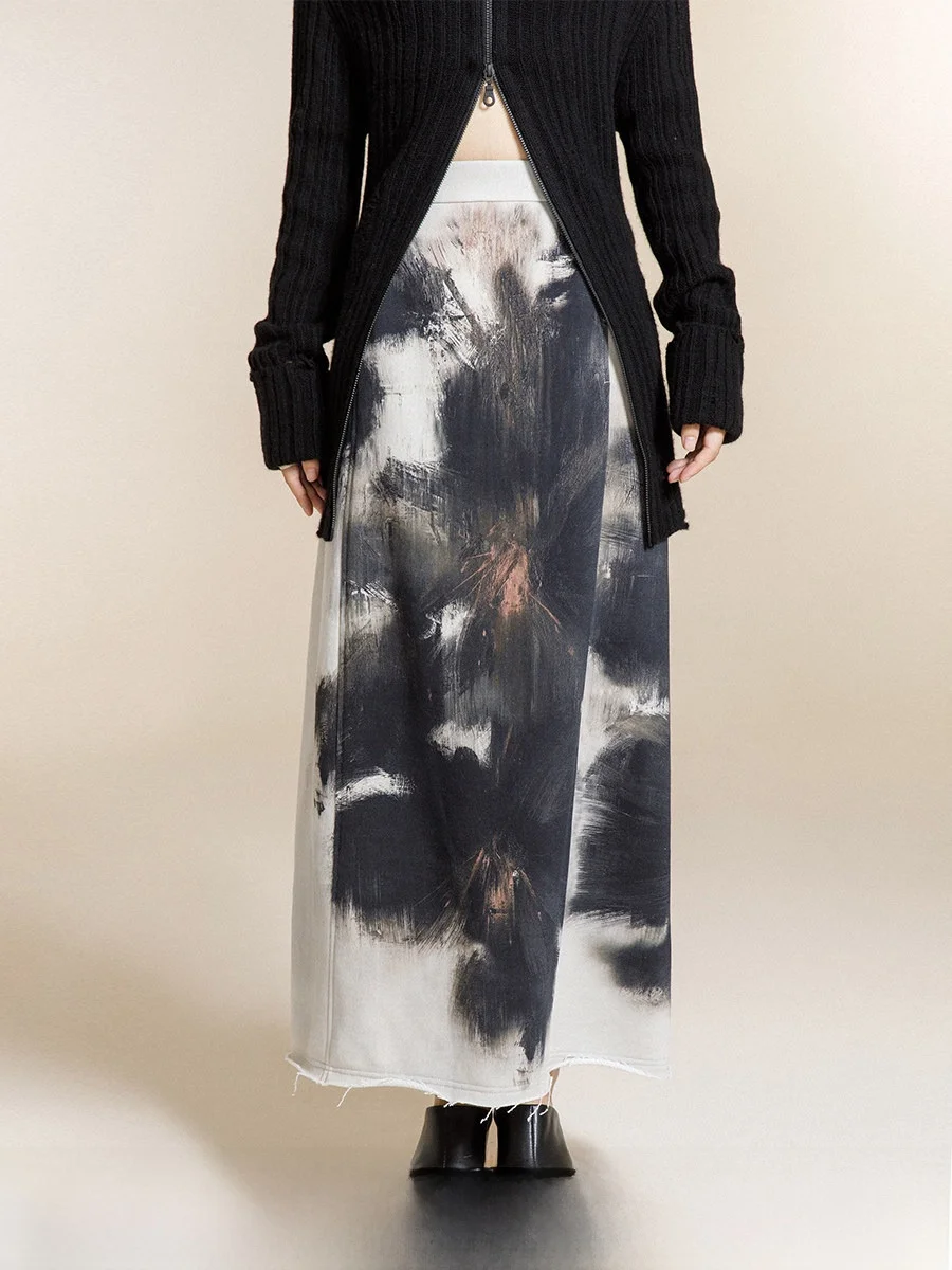 

MURMURMI Brand Straight Cut Gradient Knitted Skirt High Waist Cotton Retro Style Daily Wear A-Line Skirt