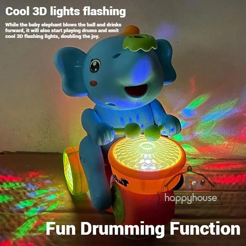 Musical Walking Elephant Drummer Toys for  Kid Musical Toy with LED Light Music Sensory Activity Toys Learning Educational Toys