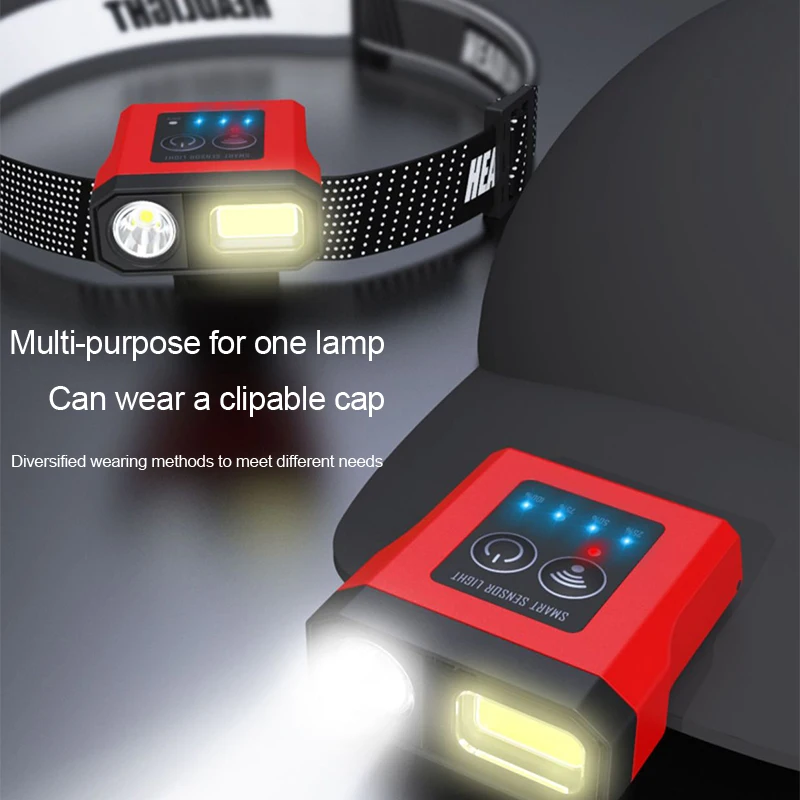 Tragbarer Induktionsscheinwerfer, wasserdicht, Angelscheinwerfer, 5 Beleuchtungsmodi, Clip-Kappe, Scheinwerfer, Camping-Taschenlampe, winken, Induktion