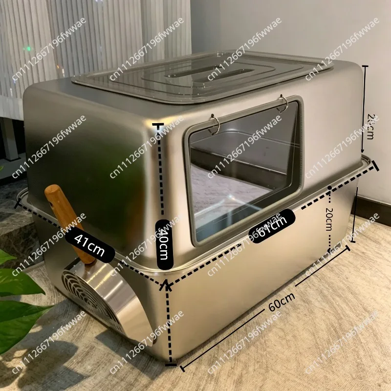 All Stainless Steel Cat Litter Box Extra Large 60cm Anti-Splash Litter Tray Large Capacity Giant 70cm