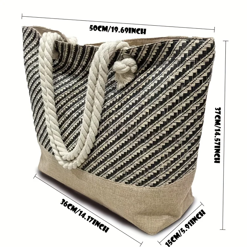 Bohemian Geometrischer Stil Reisetasche, Damen-Strandtasche, Leichtgewichtig und mit großem Fassungsvermögen (Zufällige Streifendirektion) – Detail 6