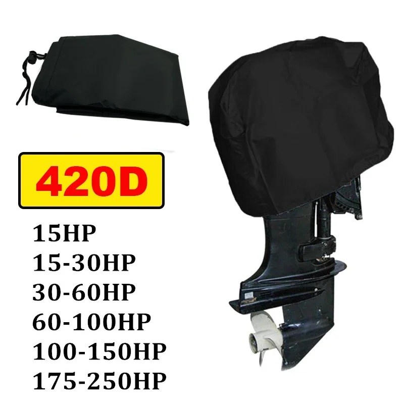 Cubierta Para Motor Fuera Borda Oxford 420D Impermeable | Media Funda Con Cordón Ajustable | Tallas S A XXL (0-10HP Hasta 150+HP) | Protección Contra Lluvia Y Polvo
