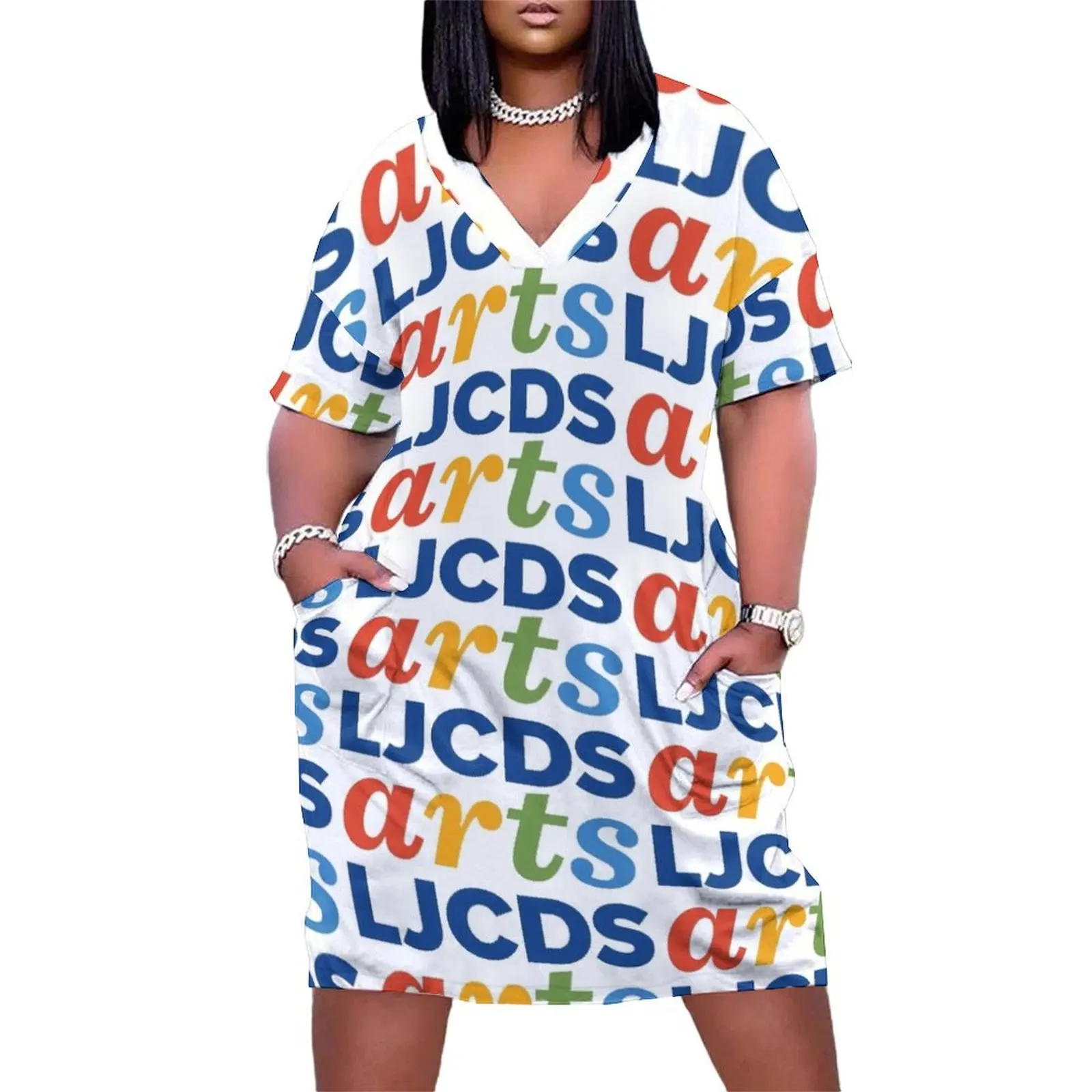 

Bright and White colored prints Loose Pocket Dress Dress woman women clothes womans clothing