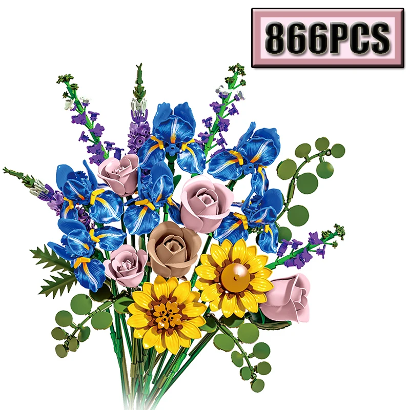 MOC 866PCS Creative Simulation Color Bouquet Building Blocks DIY Model Puzzle Toys Valentine's Day Gift Birthday Gift