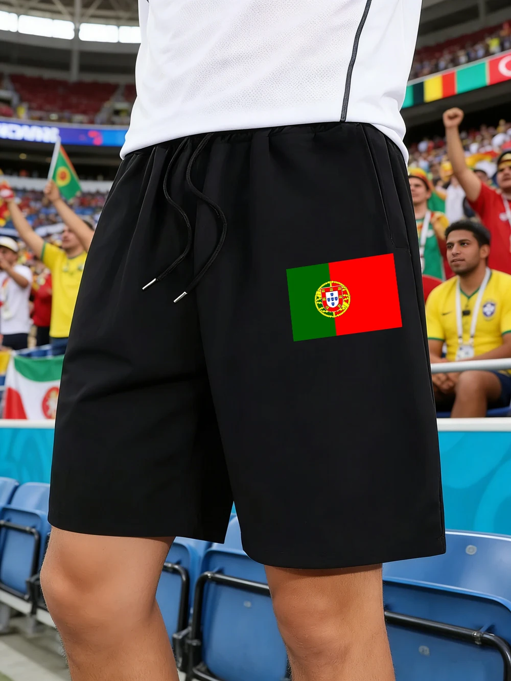 

Portugal Flag Prints Pants Mens Basics High Waisted Wide Knee Length Shorts Summer Oversized Shorts Casual Pocket Male Clothes