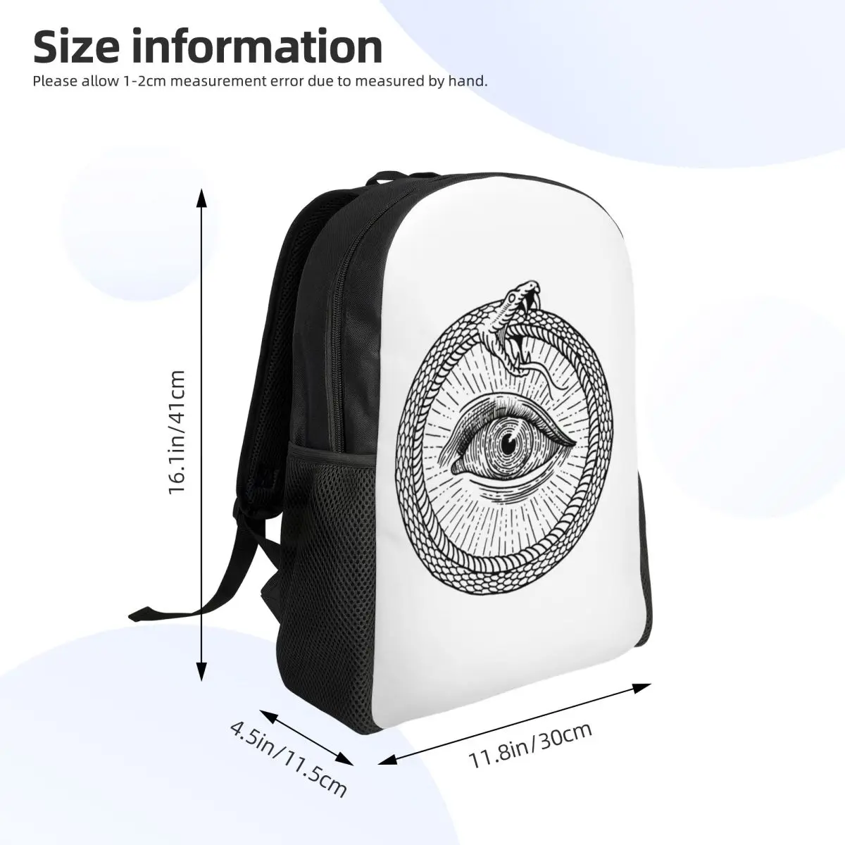 Esoteric Illustration Of Ouroboros Snake Student Backpack School Bag Hiking Travel Daypack for Boys Girls Bookbag Shoulder Bags