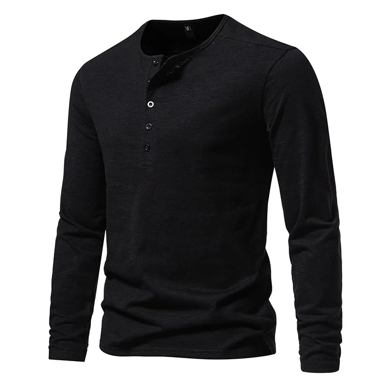 Mens Distressed Henley Shirts Retro Black Long Sleeve Casual Button Down Washed T Shirt Men Hip Hop Streetwear Tee Shirt Homme