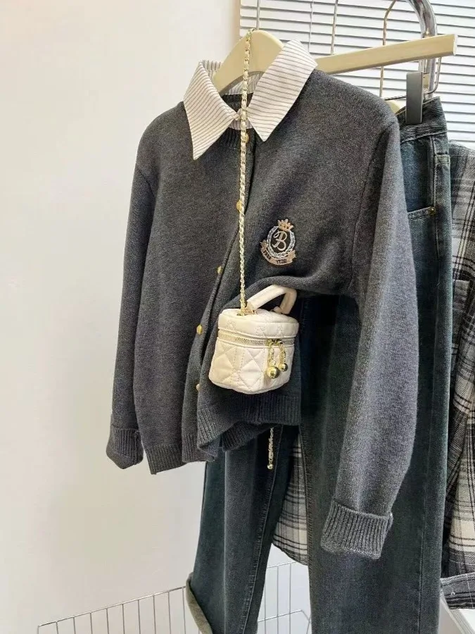 

Women's Knitted ort Thiened irt Collar Sweater Fake Two-Piece Sle Autumn Winter Inner Wear Base irt College Sle