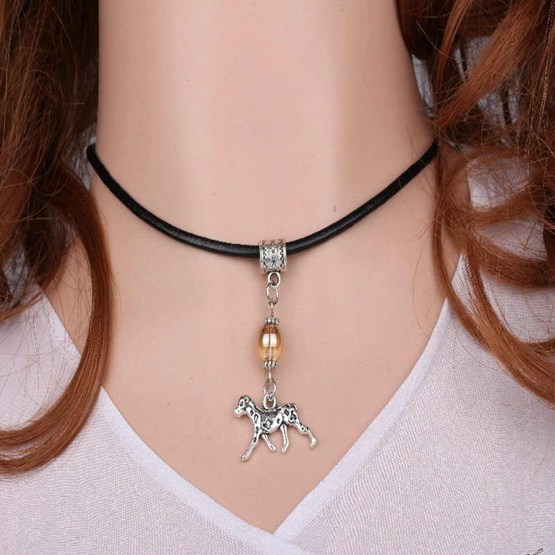 Hound Dog Necklace Cobweb Pendant Vintage Silver Heart Choker Dog Bone Goldfish Black Leather Necklace For Women Jewelry Gift