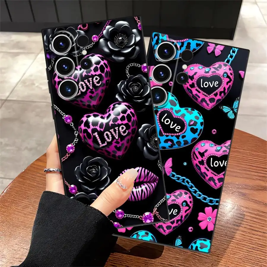 Funda Phone Cover Case for Samsung Galaxy S26 Ultra S23 S25 Plus S21 FE S20 Ultra Note 20 8 9 10 S10 S9 S24 Rose Love Leopard
