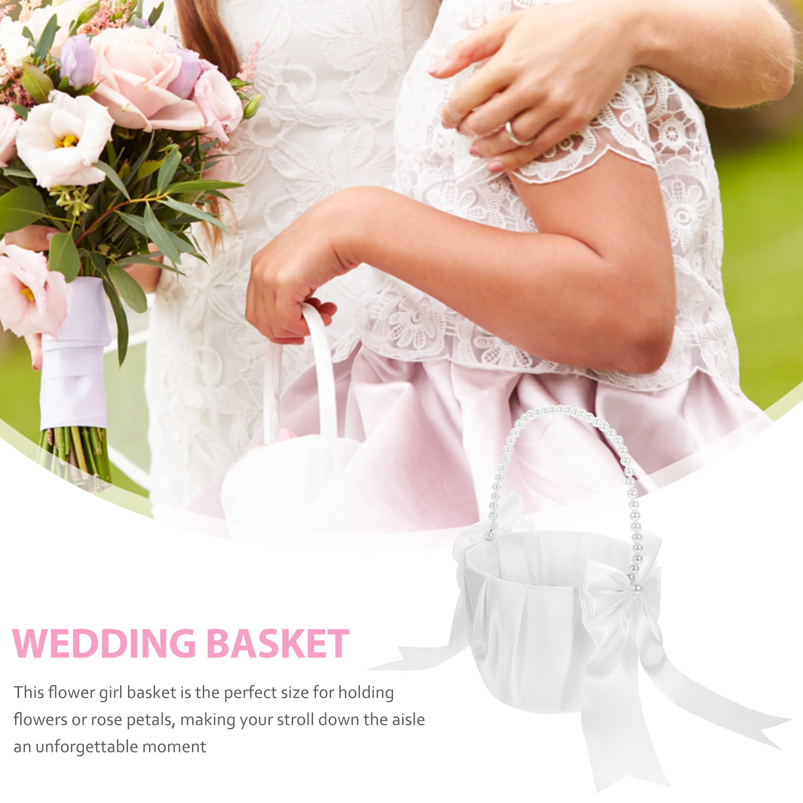 

Flower Wedding Party Supplies Portable Flower Petal Candy Holder Handheld Lace Pearl Wedding Basket Decor Storage