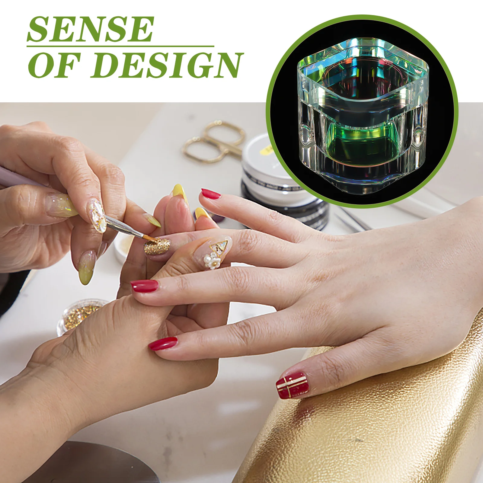 クリスタルガラスネイルディッシュカップ衝突防止マニキュアツールアクリルネイル用液体パウダーホルダー蓋付き