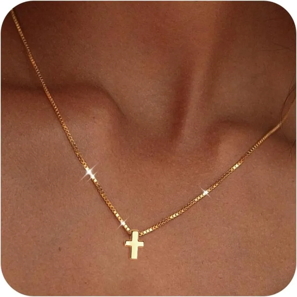 For Women Girls Trendy Gifts Cross Necklace for Womens, Dainty Gold Necklaces Silver Small Cross Pendant Faith Necklace