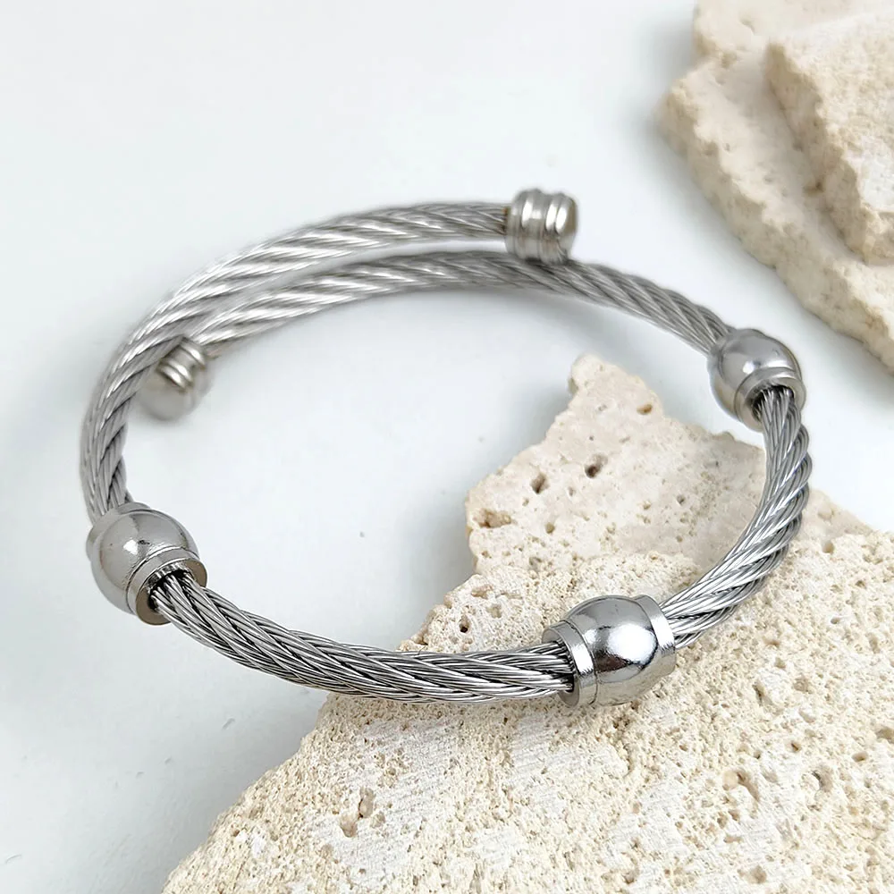 Steel wire twisted ball beads stainless steel gold-plated 18K bracelet, high quality waterproof silver jewelry, gift for couples