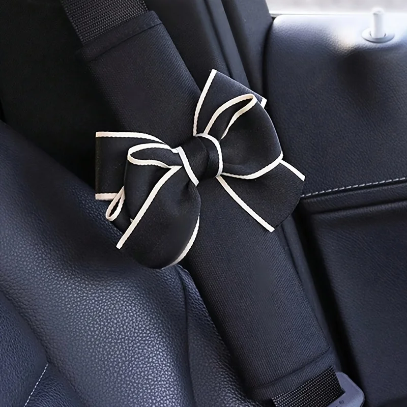 2Pcs Soft Bow Seat Belt Shoulder Covers, Anti‑Slip Anti‑Pinch Comfort Pads for Vehicle Interior Decoration