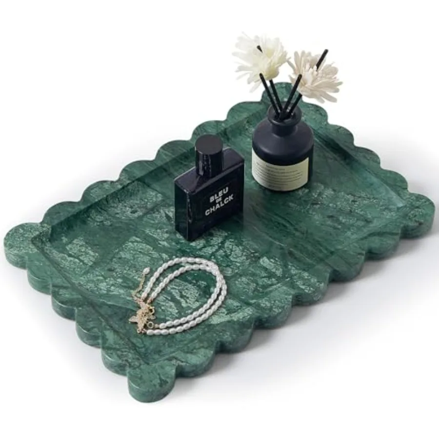 

Real Natural Scalloped Marble Tray for Bathroom, Vanity, Kitchen and Desktop, Decorative Stone Tray for Jewelry, Cosmetics, Can