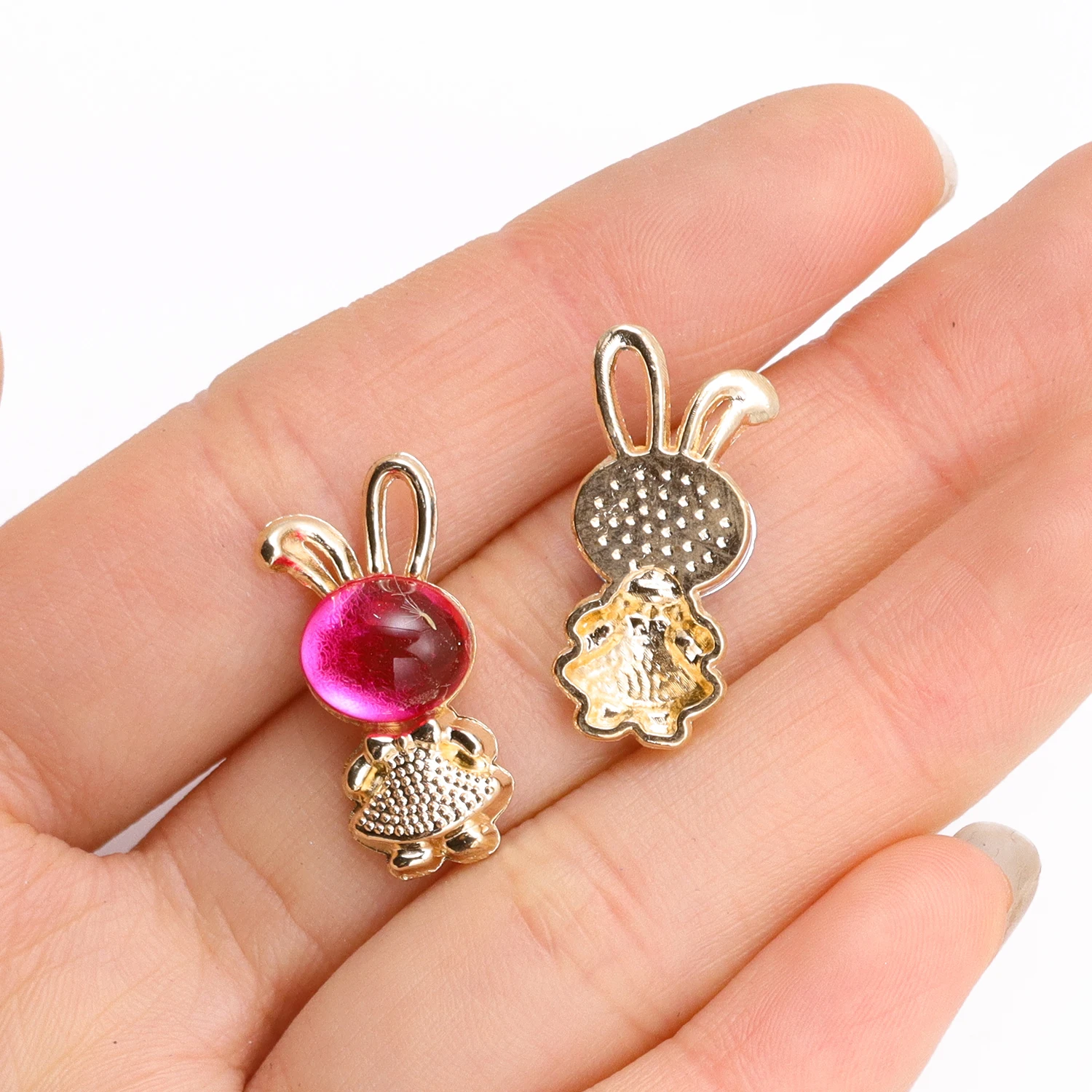 10Pcs Mix Multi Coloured Cartoon Crystal Rabbit Pendants Gold Color Metal Charms For Jewelry Making DIY Earrings Necklace Crafts view 5